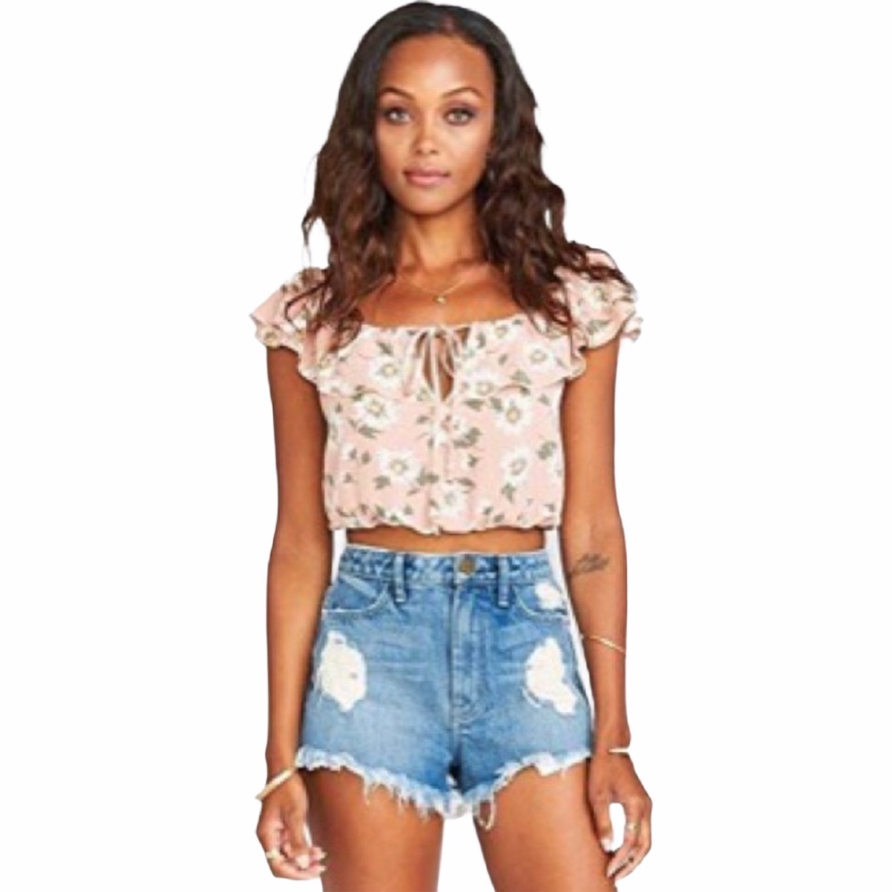 new SMYM Show Me Your Mumu ❃ Ruffle Crop Top ❃ Daisy Pebble Pink - Picture 1 of 10